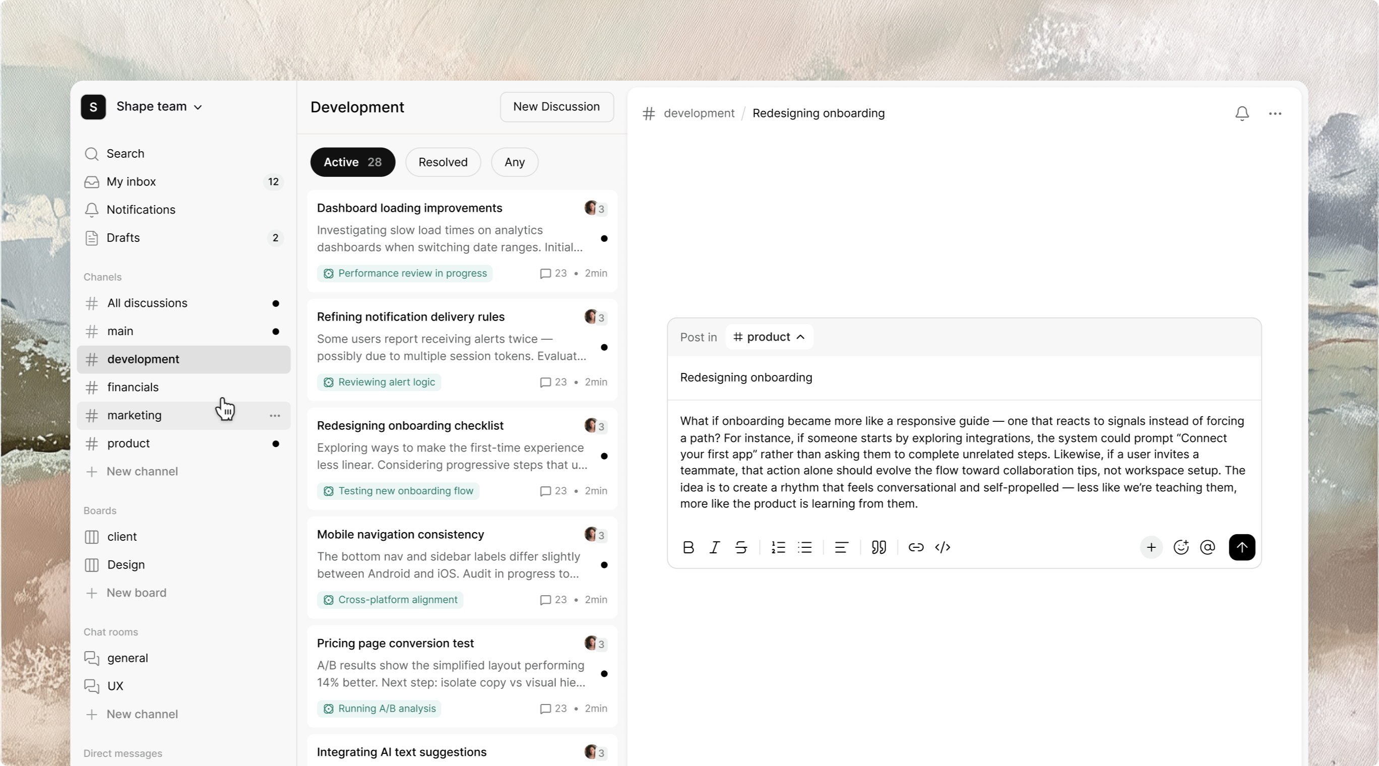 Discussion interface preview